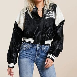 Miss Me Faux Leather Bomber Jacket Black & White NWT Large